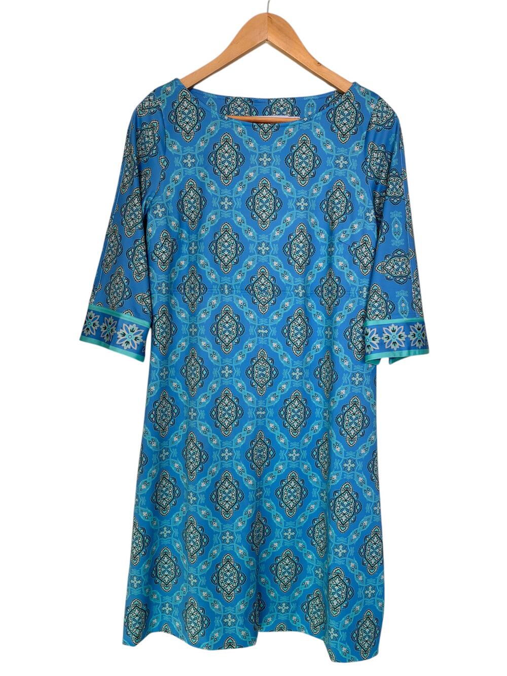 Gretchen Scott Medallion Paisley Tunic Dress Medium 3/4 Sleeve Resort Boho Beach